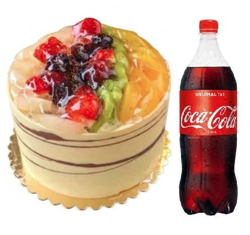 4 ile 6 kişilik karışık mevsim meyveli yaş pasta 1 lt cola online siparişe özel indirimli fiyat.